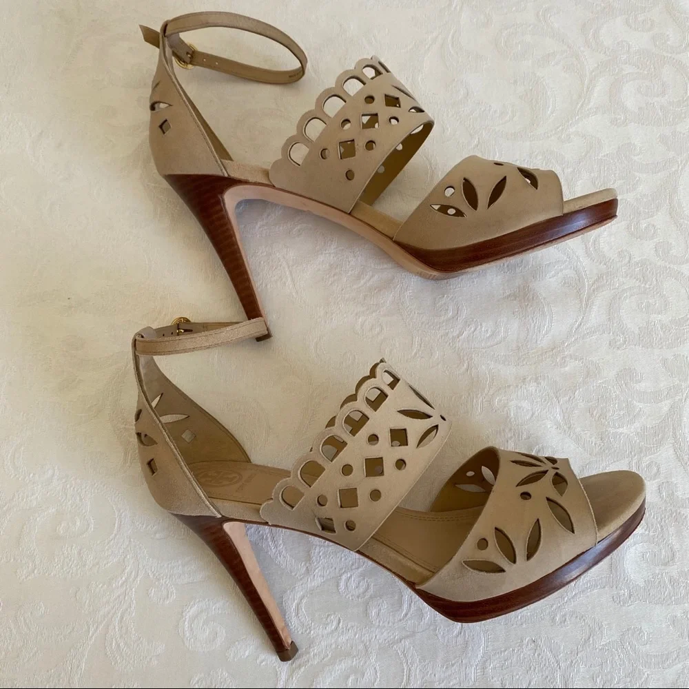 Tory Burch laser cut ankle strap sandals